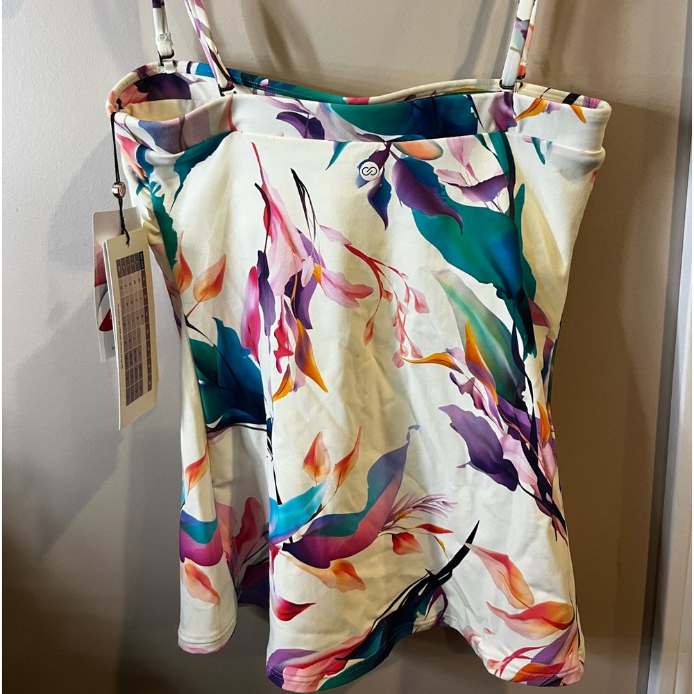 NWT Calia XS X-small Tankini bikini top~Multi/unbleached Adjustable straps - Picture 3 of 10